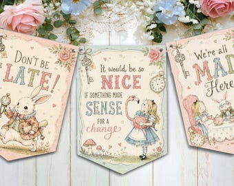 Alice in Wonderland Quote Bunting | Onederland Party Decor Banner Wedding Birthday
