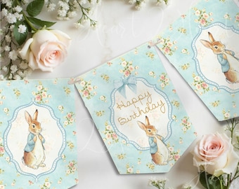 Peter Rabbit Happy Birthday Bunting | Peter Rabbit Party Banner | Beatrix Potter Birthday Decor
