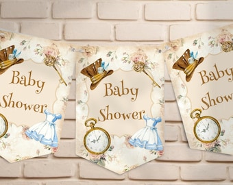 Alice in Wonderland Baby Shower Bunting - Baby Shower Decoration - Baby Shower Tea Party - Baby Decoration Banner - Wonderland Shower
