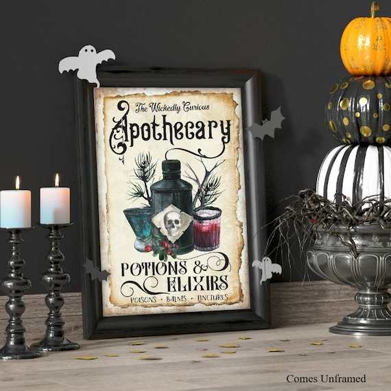 Halloween Apothecary Sign, Vintage Halloween, Potions & Elixirs Print,  Halloween Wall Art, Gothic Decor, Witchy Vibes 