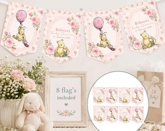 Personalized Pink Winnie the Pooh Baby Shower Bunting | Custom Personalized Banner |  Party Decor | Any Occasion