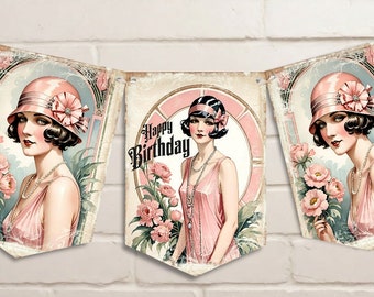 Art Deco Bunting | 1920s Flapper Bunting | Great Gatsby Birthday Decoration | Happy Birthday |