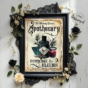 Halloween Apothecary Sign, Vintage Halloween, Potions & Elixirs Print, Halloween Wall Art, Gothic Decor, Witchy Vibes