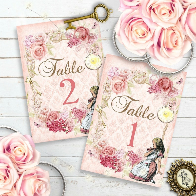 Alice In Wonderland Table Numbers Pink Rose Wonderland Etsy