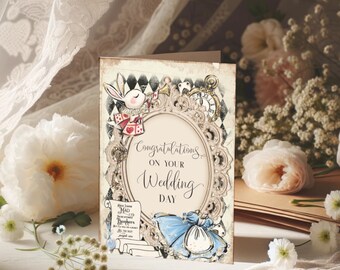 Alice in Wonderland Wedding Card | Congratulations Card | Greeting Card | Mad Hatter | Wedding Gift Card | Couple Card | Mr & Mrs