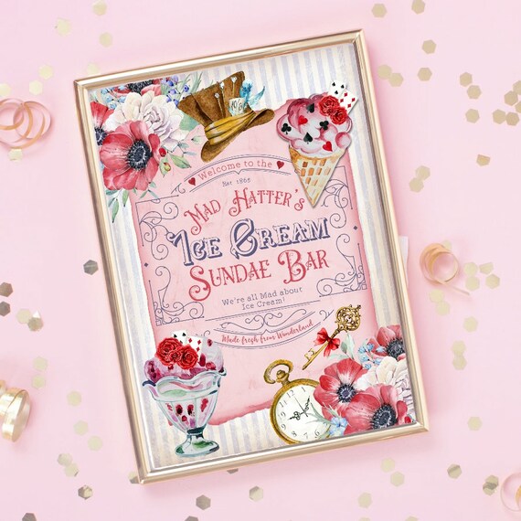 Alice In Wonderland Ice Cream Sign Mad Hatter Sundae Bar Etsy