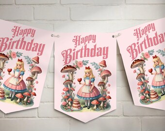 Alice in Wonderland Happy Birthday Bunting | Party Banner