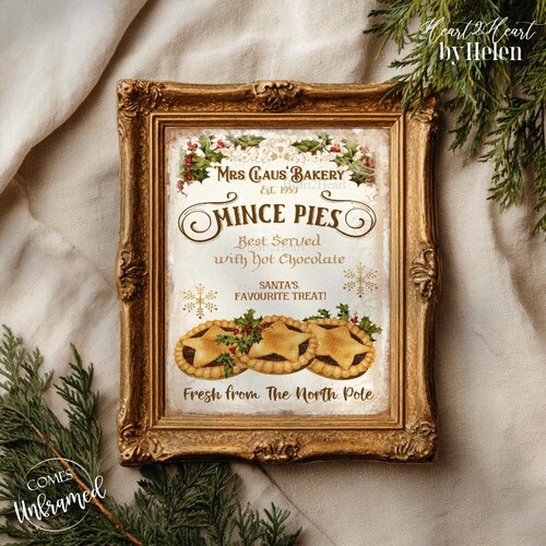 Vintage Mrs Claus Mince Pies Print | Traditional Christmas Kitchen Wall Art