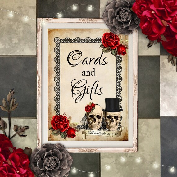 Cards Gifts Sign Skull Wedding Gothic Table Sign Venue Etsy
