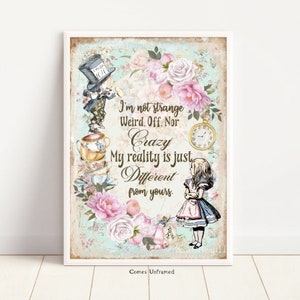 Alice in Wonderland Print | Wonderland My Reality Quote | Mad Hatter | Wall Art | Lewis Carroll | Nursery Decor | Book Quote Print