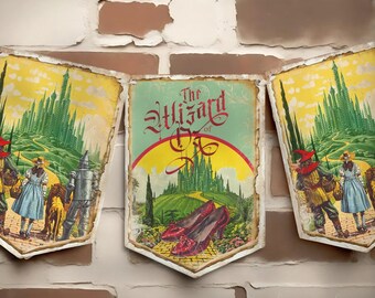 Vintage Wizard of Oz Bunting, Party Decoration, Kids Party Supplies, Wizard of Oz Bunting Banner, Ruby Slippers