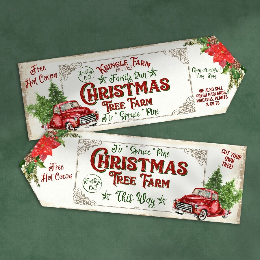 Retro Christmas Tree Farm Signs XMAS Decoration Arrows Winter Etsy UK