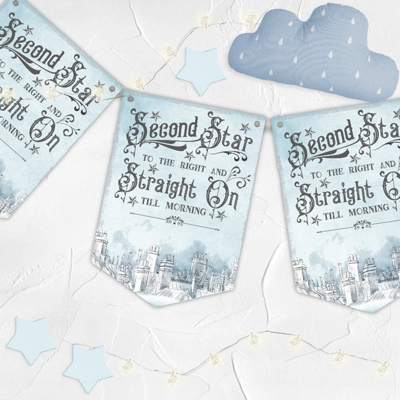 Peter Pan Bunting Second Star Quote Neverland Party Kids Etsy