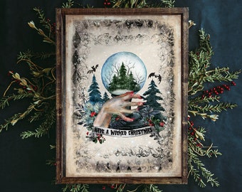 Gothic Christmas Snowglobe Print Wall Art Christmas Decor Holiday