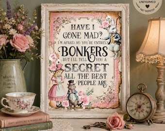 Alice in Wonderland Mad Hatter Quote Print, Whimsical Nursery Wall Art
