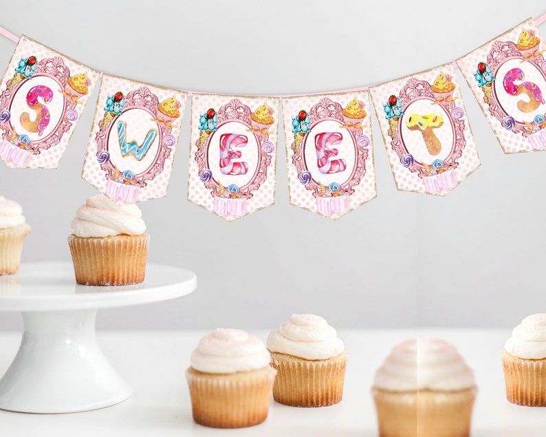 Cake Table Sweets Bunting Tea Party Candy Bar Sweet Dessert Bar Table Sign Baby Shower Birthday Party Decoration Wedding Decor
