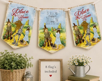 Wizard of Oz Bunting Banner, Ruby Slippers Party Decoration, Yellow Brick Road Flags Theme Event Bunting