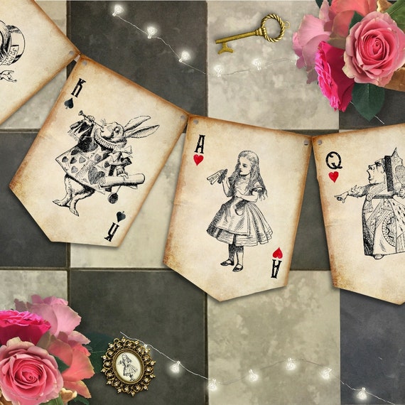 Alice In Wonderland Playing Card Take Me Bunting//banner decoration