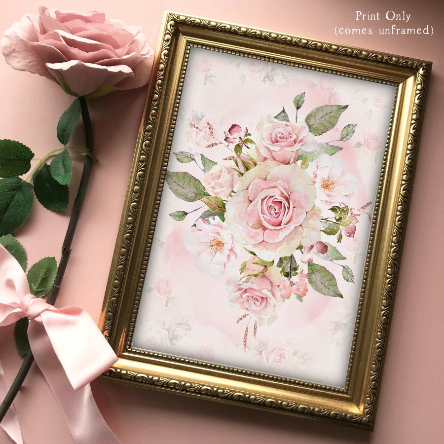 Blush Pink Rose Print | Shabby Chic Floral Wall Art | Nursery Decor ...