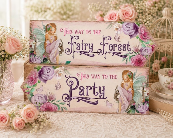 Fairy Party Arrow Signs, Enchanted Forest Decorations, Christening Birthday Kids Party