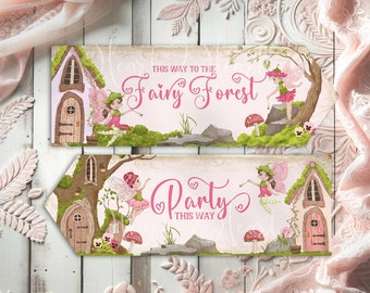 Flower Fairy Party Signs, Fairy Arrow Signs, Enchanted Fairy Party Decorations, Flower Fairies,Christening, Birthday, Party Decoration Kids