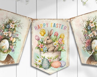 Shabby Chic Easter Bunting Banner, Vintage Style Easter Bunting, Traditional Easter, Spring Home Decor, Easter Egg Tree