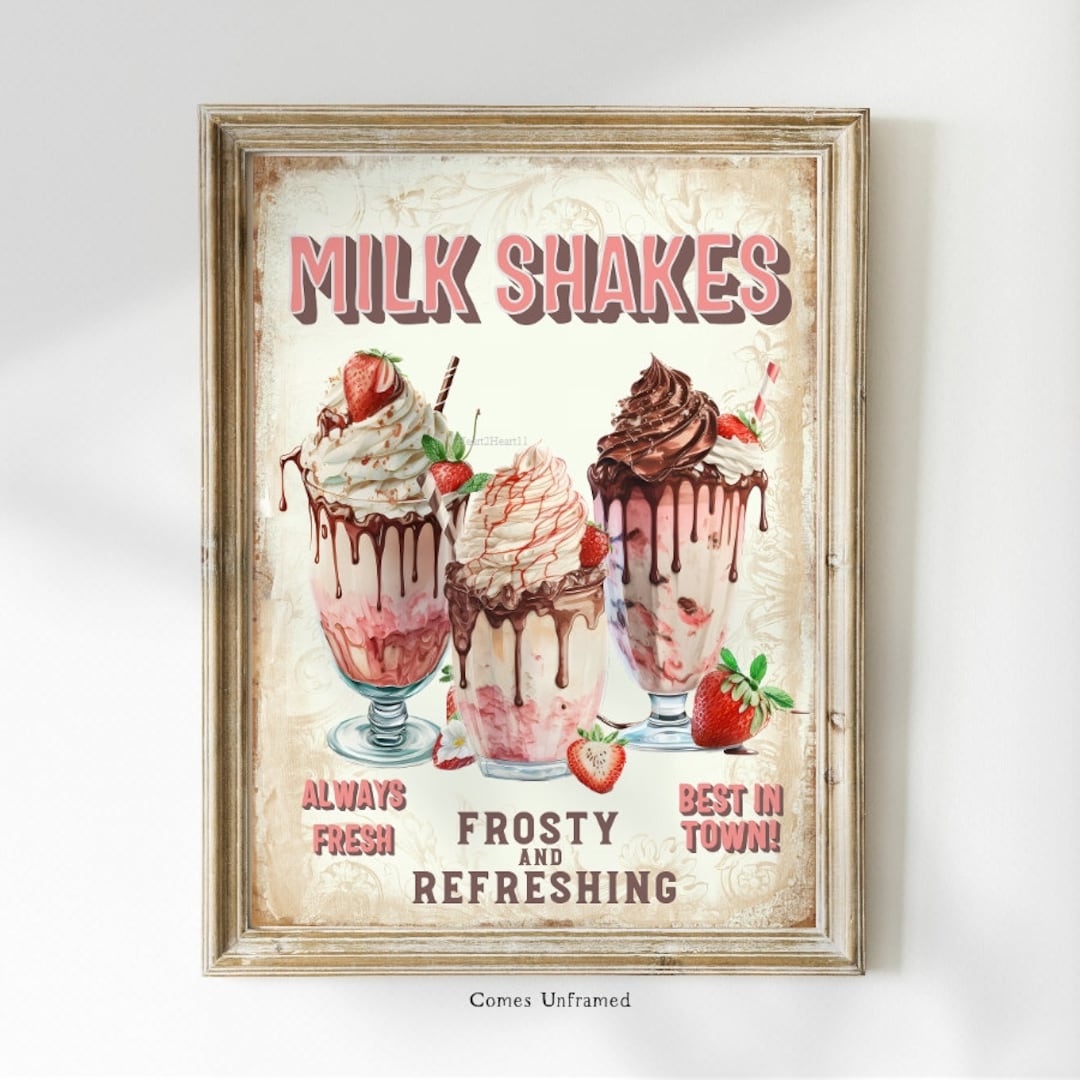 Retro Milkshake Sign, Vintage Diner Sign, Retro Milkshake Sign, Diner