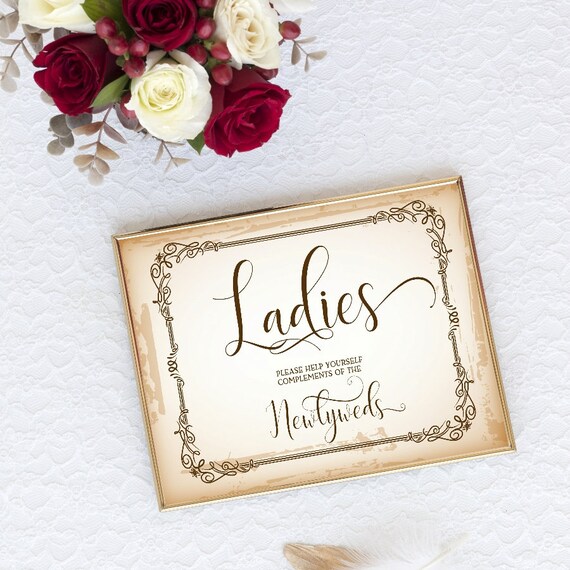 Vintage Floral Ladies Bathroom Basket Sign Help yourself Wedding Toiletry Sign