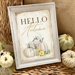 Rustic Hello Autumn Print, Pumpkin Sign, Autumn Sign, Farmhouse Autumn Decor, Seasonal Home Decor, Pumpkin Wall Art, Neutral Autumn Decor