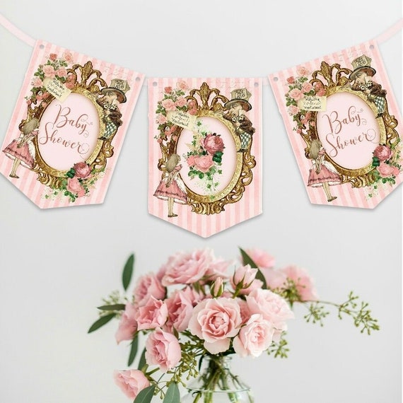 Alice In Wonderland Baby Shower Bunting Shower Decoration Etsy