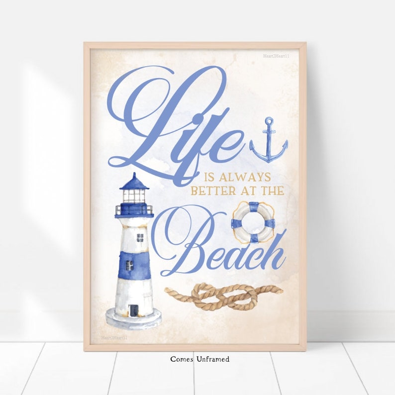 Life is Better at the Beach Wall Art Beach Print Lighthouse Etsy UK