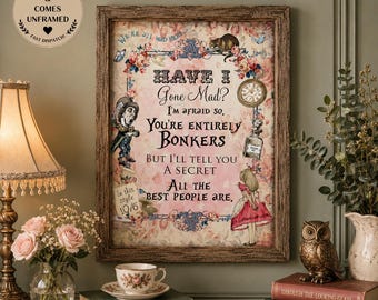 Alice in Wonderland Mad Hatter Quote Print, Whimsical Nursery Wall Art (A4 Unframed)
