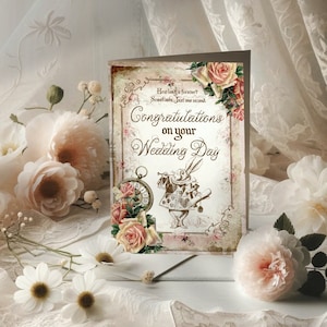 Alice in Wonderland Wedding Card | Congratulations Card | Greeting Card | Mad Hatter | Wedding Gift Card | Couple Card | Mr & Mrs