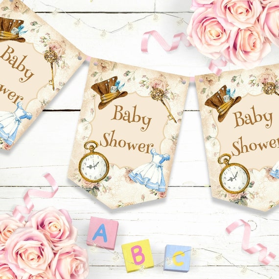 Alice In Wonderland Baby Shower Bunting Baby Shower Etsy