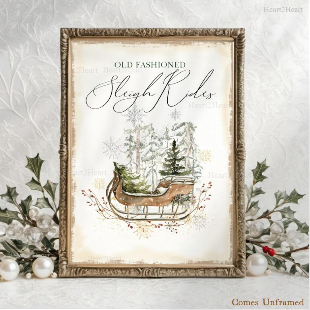 Farmhouse Sleigh Rides Christmas Sign | Rustic Neutral Holiday Wall Art ...