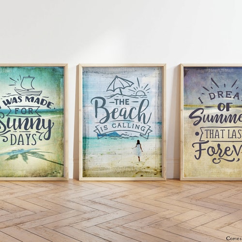 Set of 3 Beach Prints Seaside Quotes Wall Art Nautical Summer Etsy UK