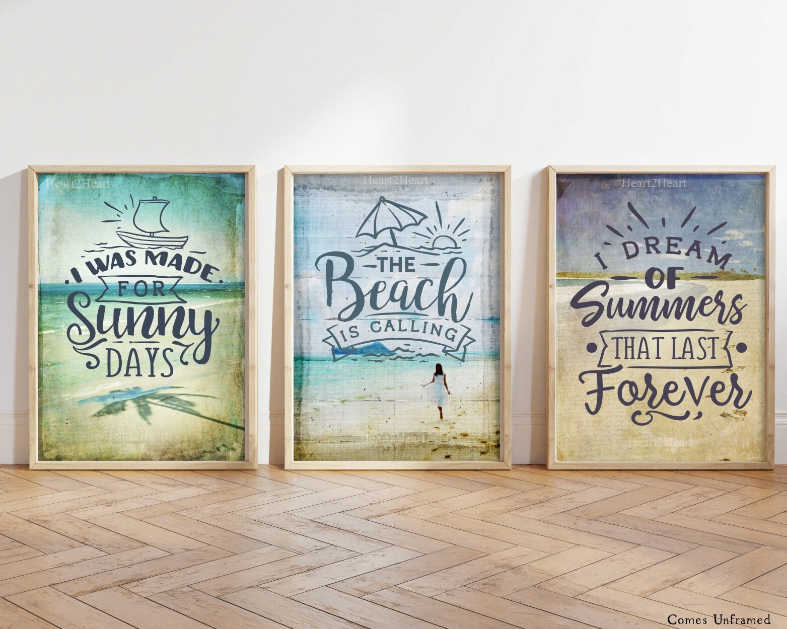 Set of 3 Beach Prints Seaside Quotes Wall Art Nautical Summer Etsy UK