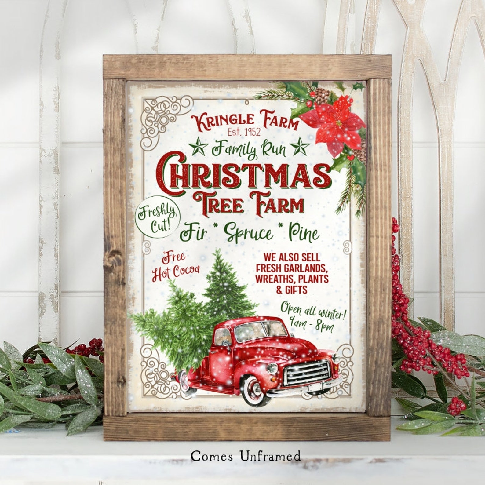 Retro Christmas Tree Farm Sign XMAS Decoration Wall Art Winter Etsy UK