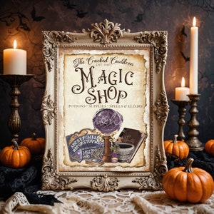 Magic Shop Sign, Halloween Sign, Witchy Halloween Print, Witches Print, Halloween Wall Art, Vintage Halloween Decor, Witch Poster