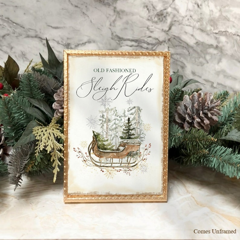 Farmhouse Sleigh Rides Christmas Sign | Rustic Neutral Holiday Wall Art ...