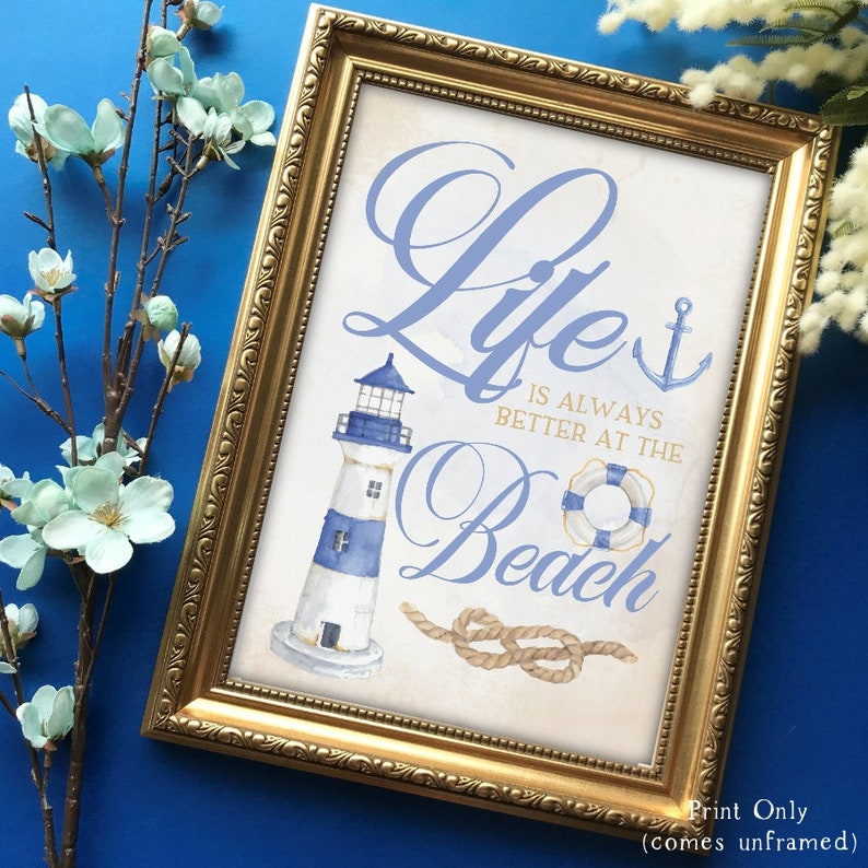 Life is Better at the Beach Wall Art Beach Print Lighthouse Etsy UK