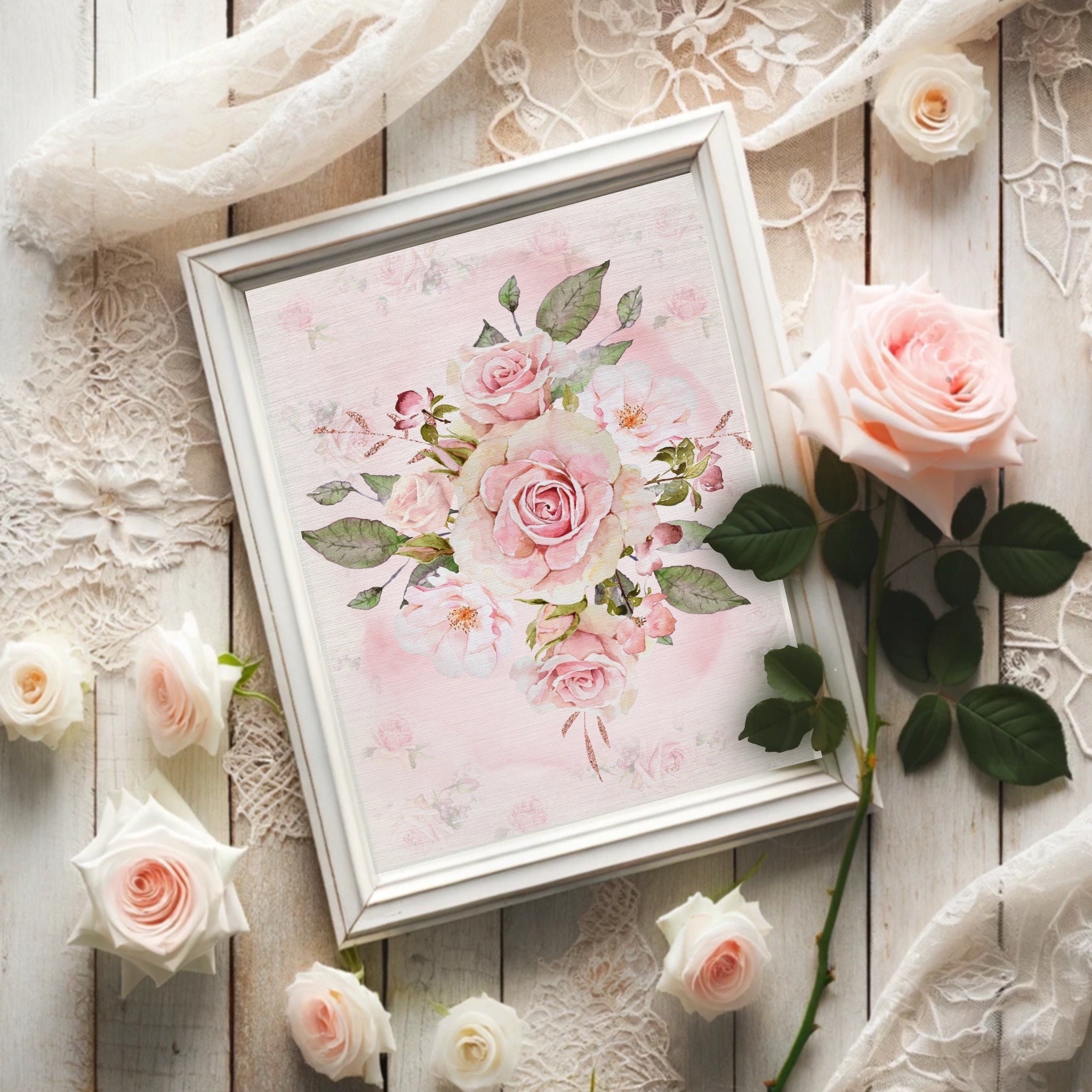 Blush Pink Rose Print | Shabby Chic Floral Wall Art | Nursery Decor ...