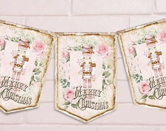 Shabby Chic Nutcracker Christmas Bunting Home Decor Holiday Decoration Blush Pink Christmas Pink Rose