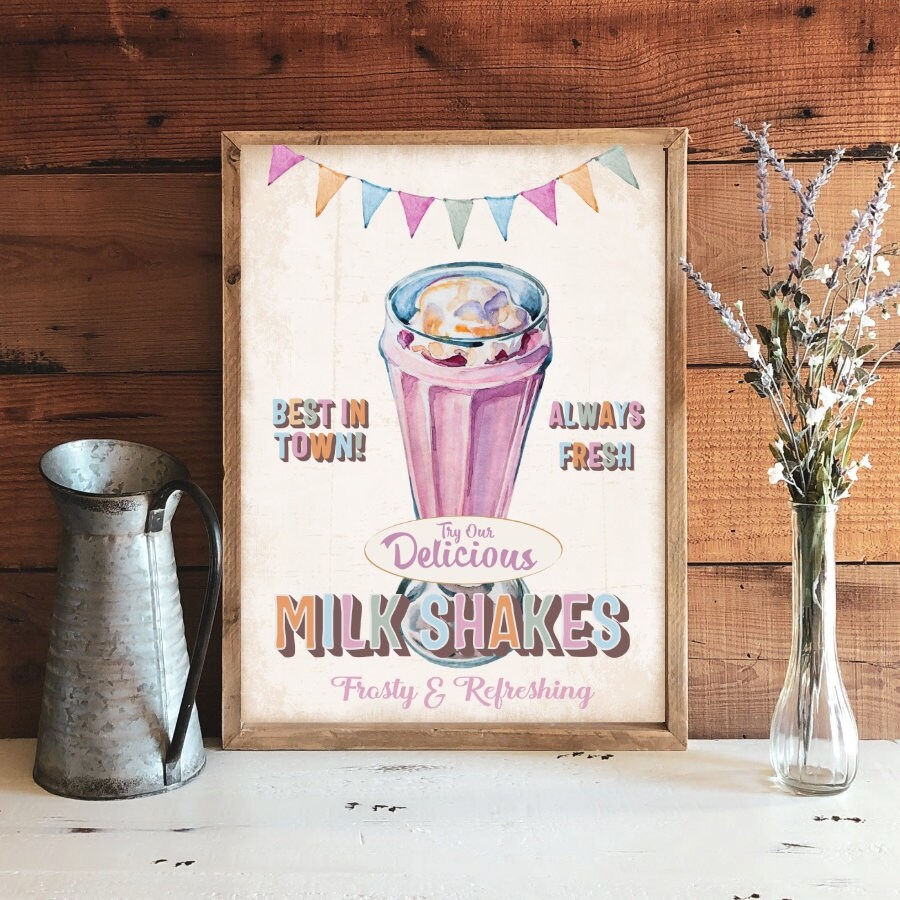 Retro Milkshake Sign Vintage Diner Sign Milkshake Sign | Etsy
