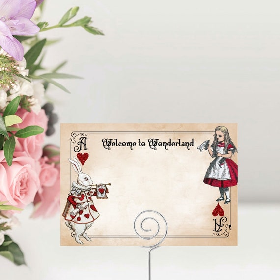 Wedding Food Buffet Cards Blank Tea Party Alice in Wonderland Place Cards