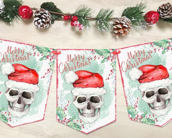 Skull Christmas Bunting Banner Garland Gothic Party Decoration Etsy