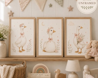Nursery Goose Wall Art Set of 3, Nursery Prints, Bedroom Decor Baby Gift