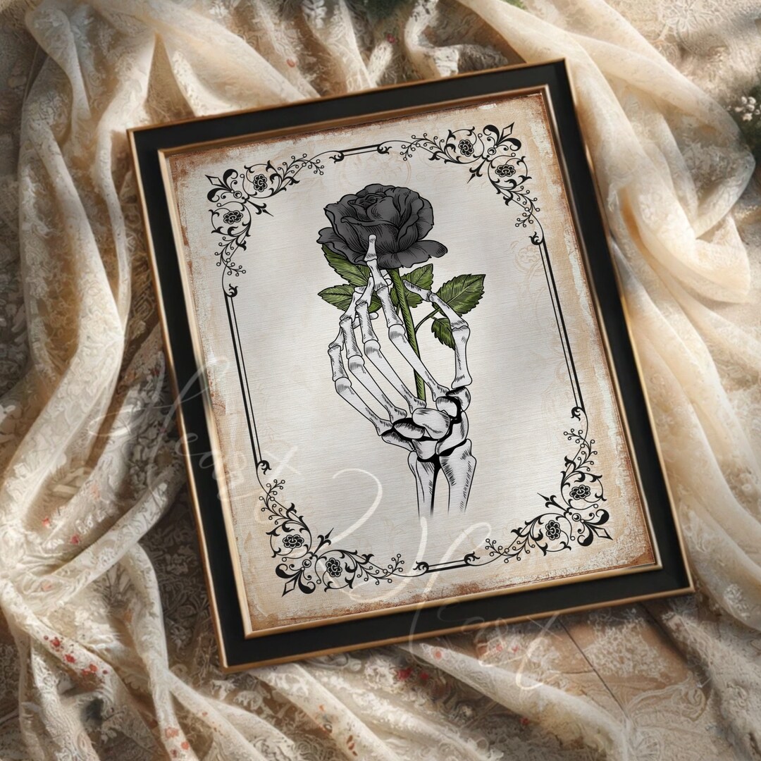 Skeleton Hand With Black Rose, Gothic Rose Print, Alt Wall Art ...