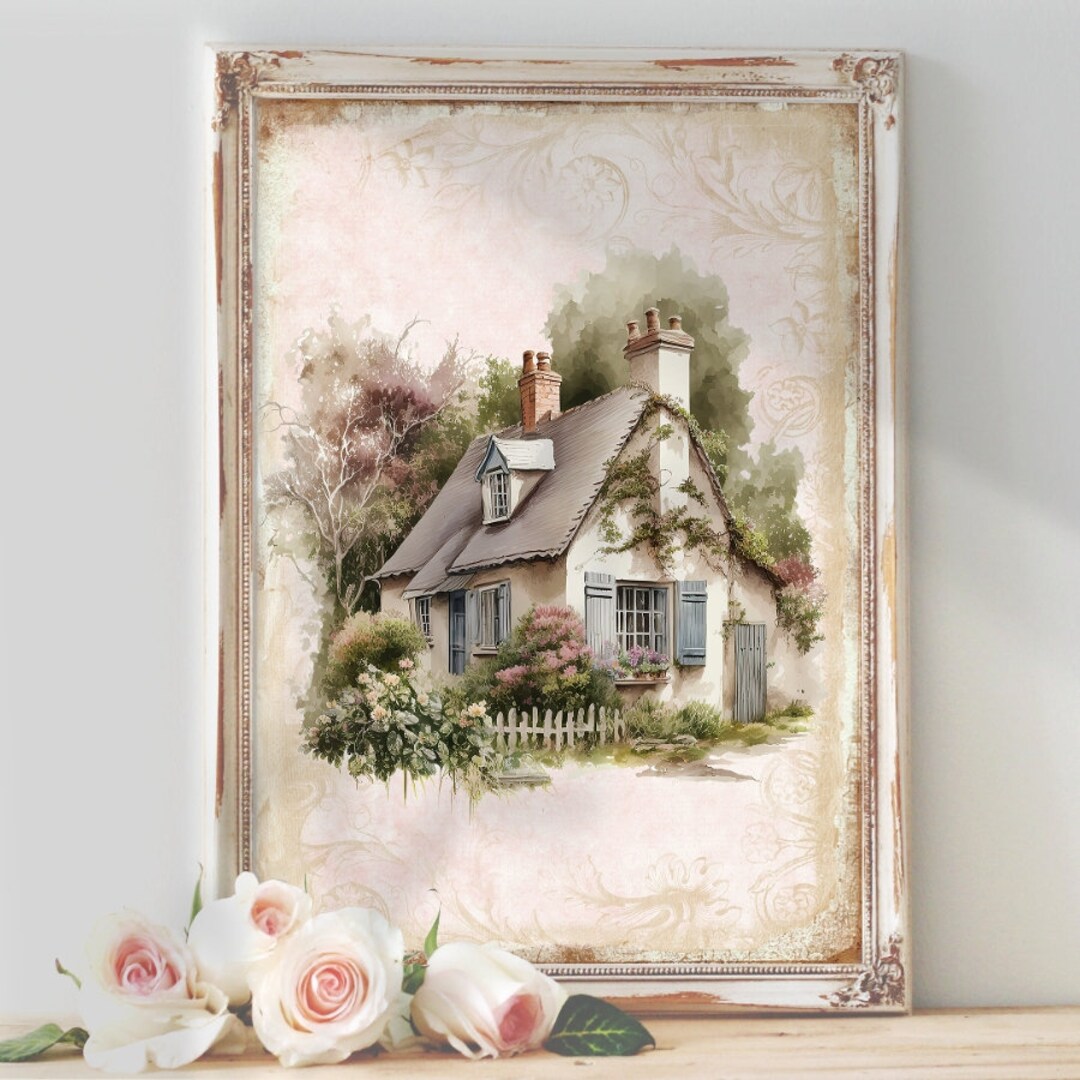 Shabby Chic Cottage Print, Floral Cottage Print, Cottagecore Home Decor