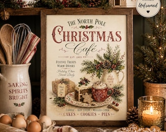 Christmas Bakery Print | Vintage Christmas Kitchen Wall Art